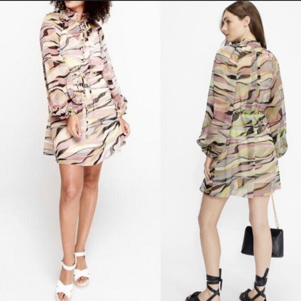 Ted Baker Multicolor Abstract Print Blouson Sleeve Mini Dress